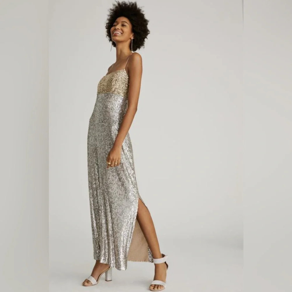 NWT Sachin & Babi x Anthropologie Colorblocked Sequined Midi Dress 00 Petite
